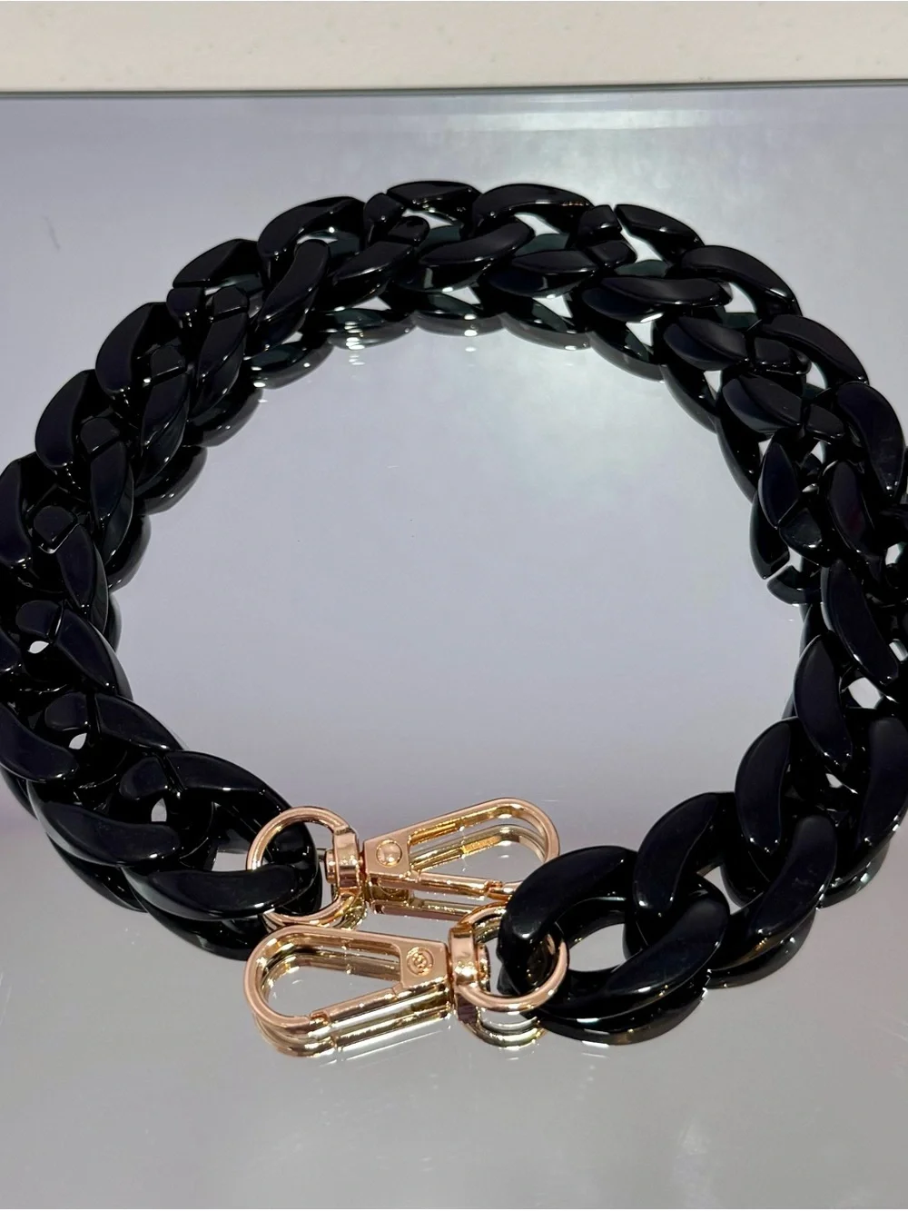 New Slim Acrylic Glossy Black 18 inch Bag Chain  with Gold Hardwar